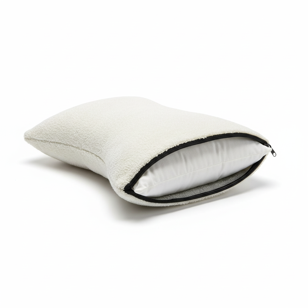 White microfiber pillow with open zipper