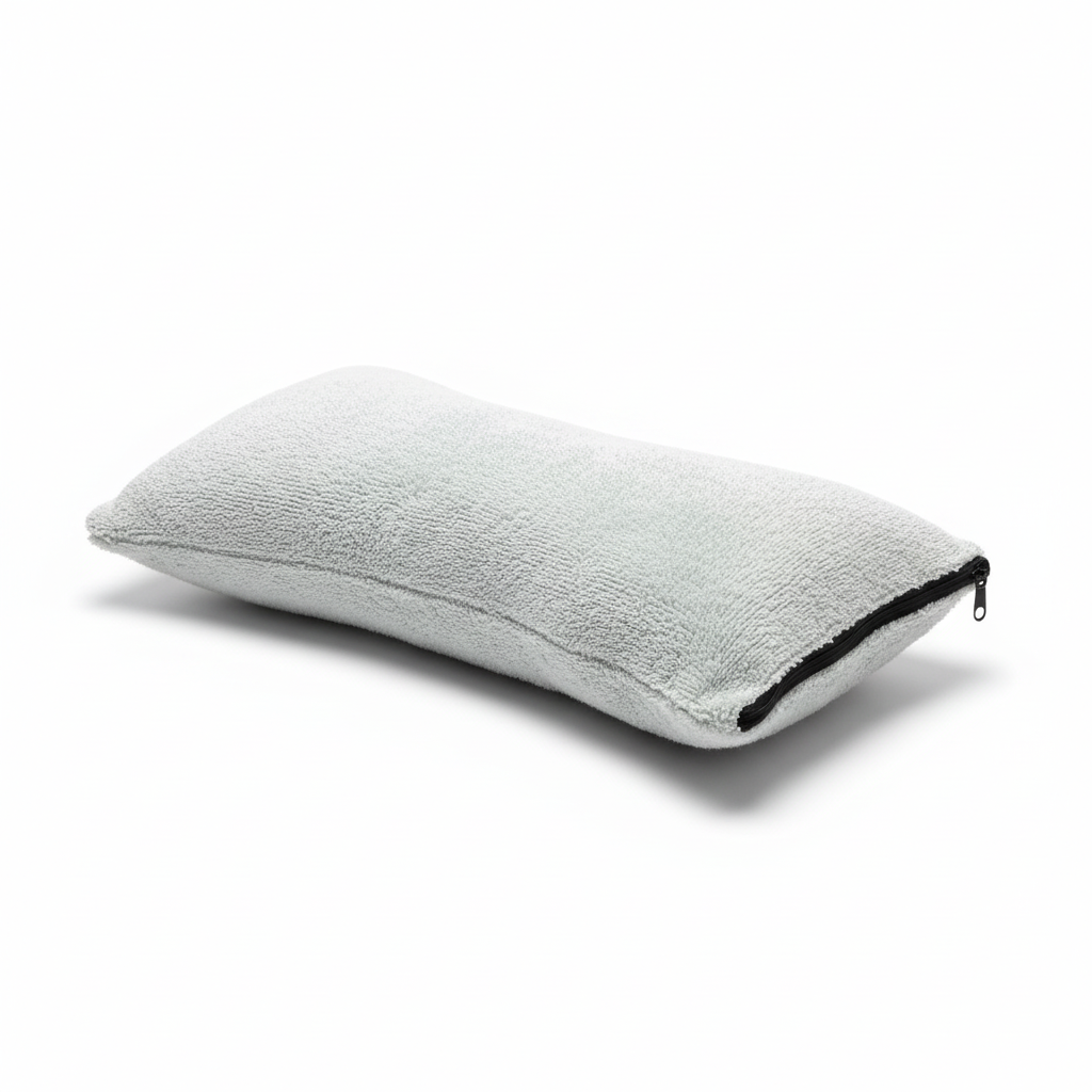 White microfiber pillow with zipper detail