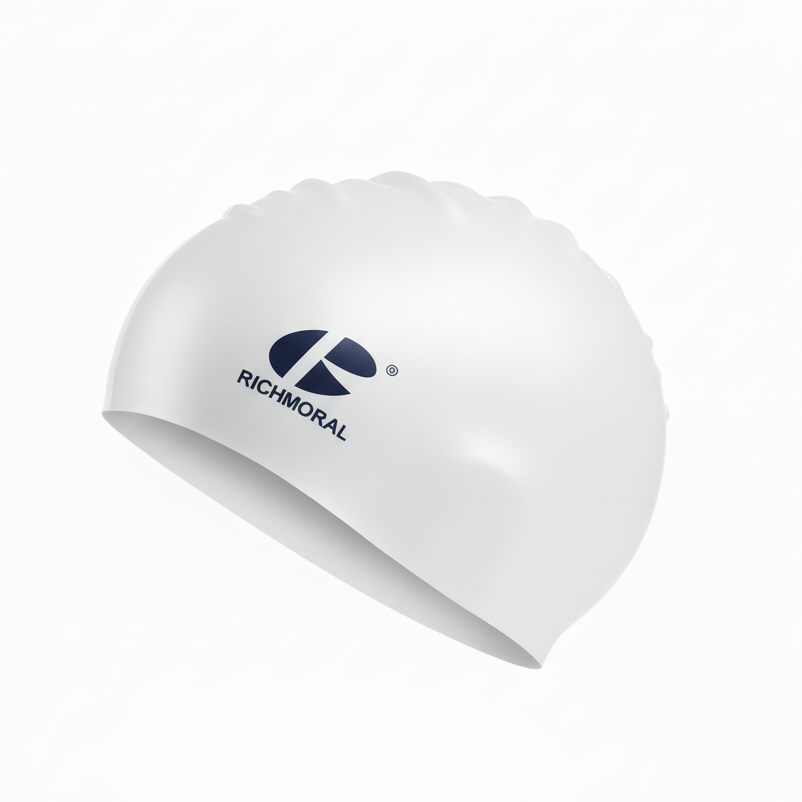 White RICHMORAL swim cap floating - left side view