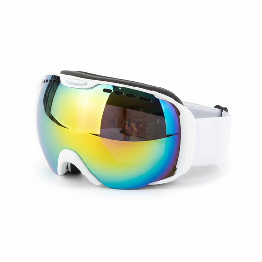 White ski goggles with white background