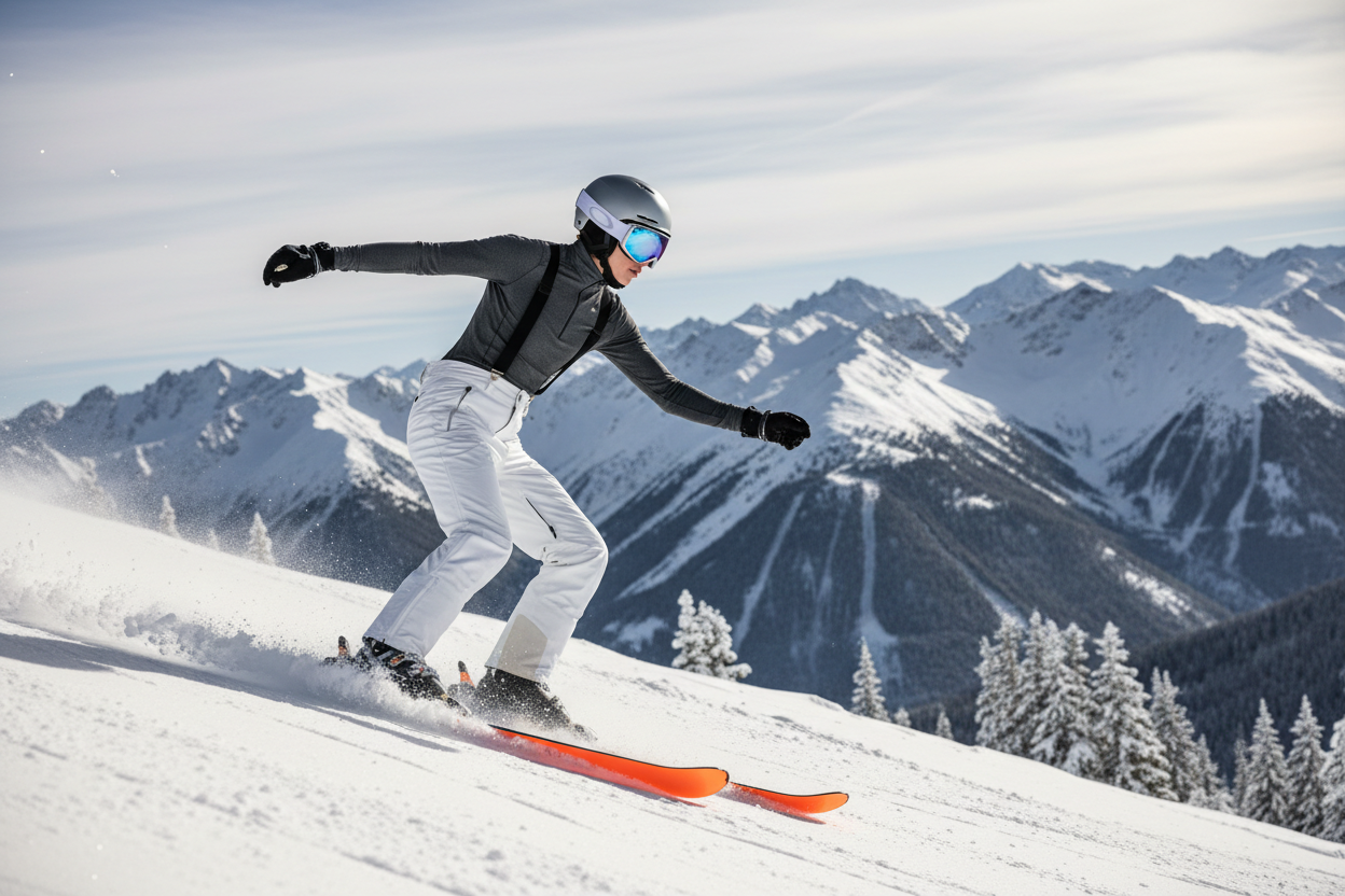 White ski pants action lifestyle photo