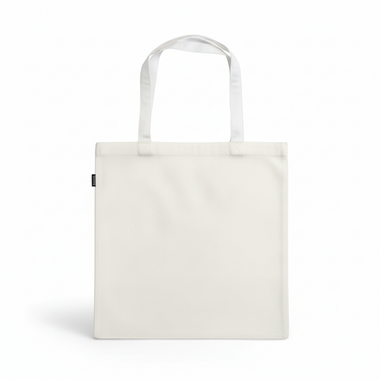 White tote bag with white handles on white background
