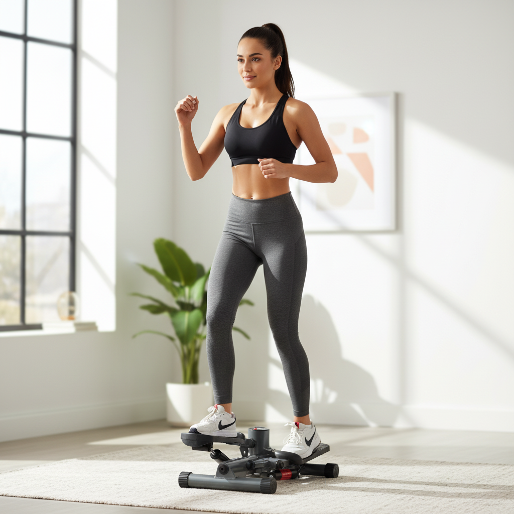 Woman exercising on mini stepper