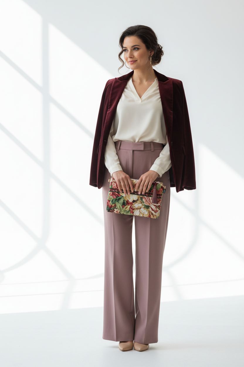 Woman Holding Floral Clutch