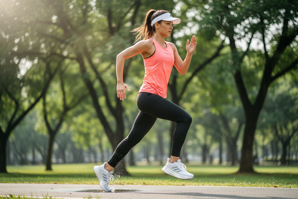 Woman wearing Adidas running shoes