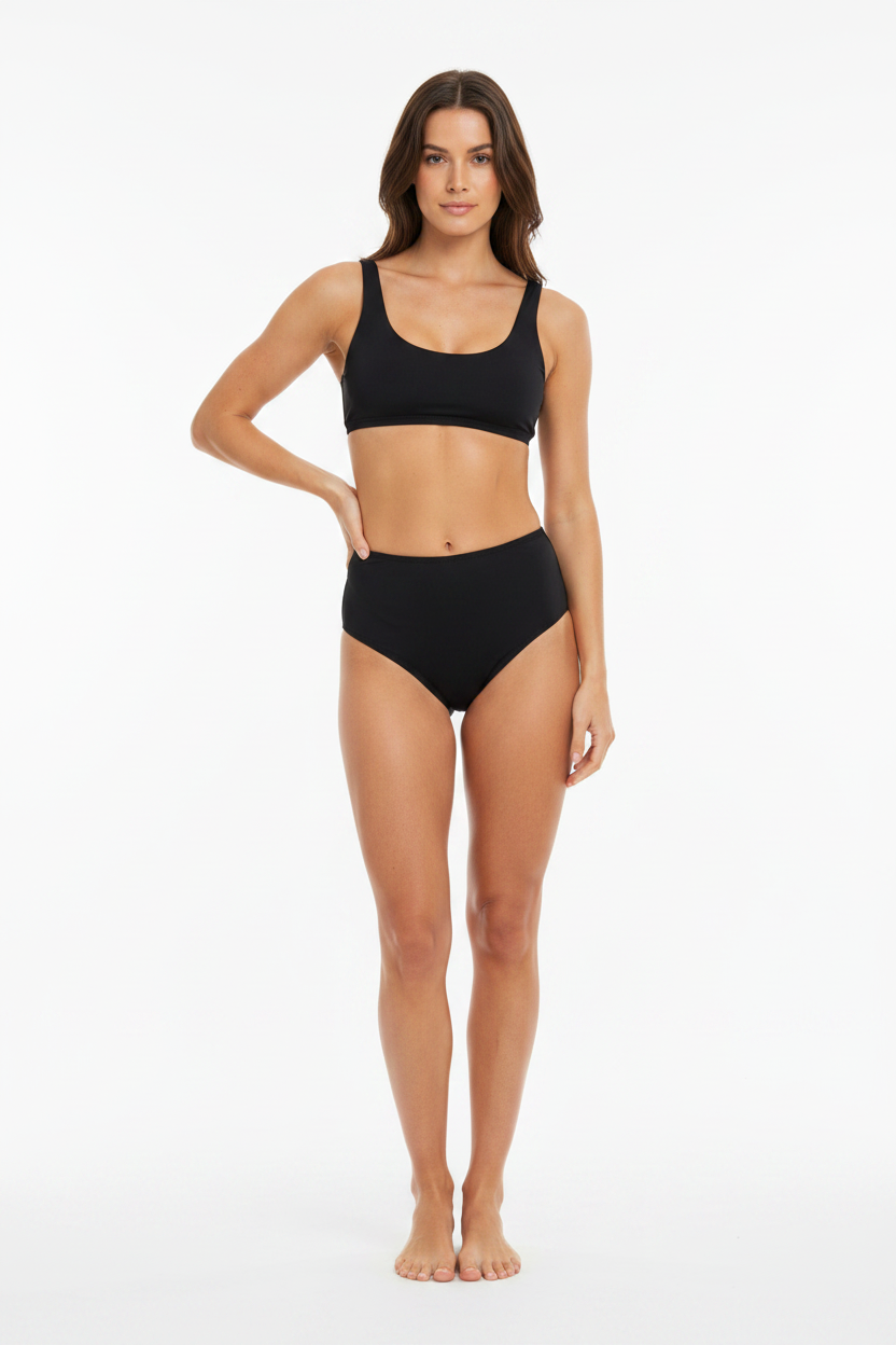 Woman wearing black high-waist bikini