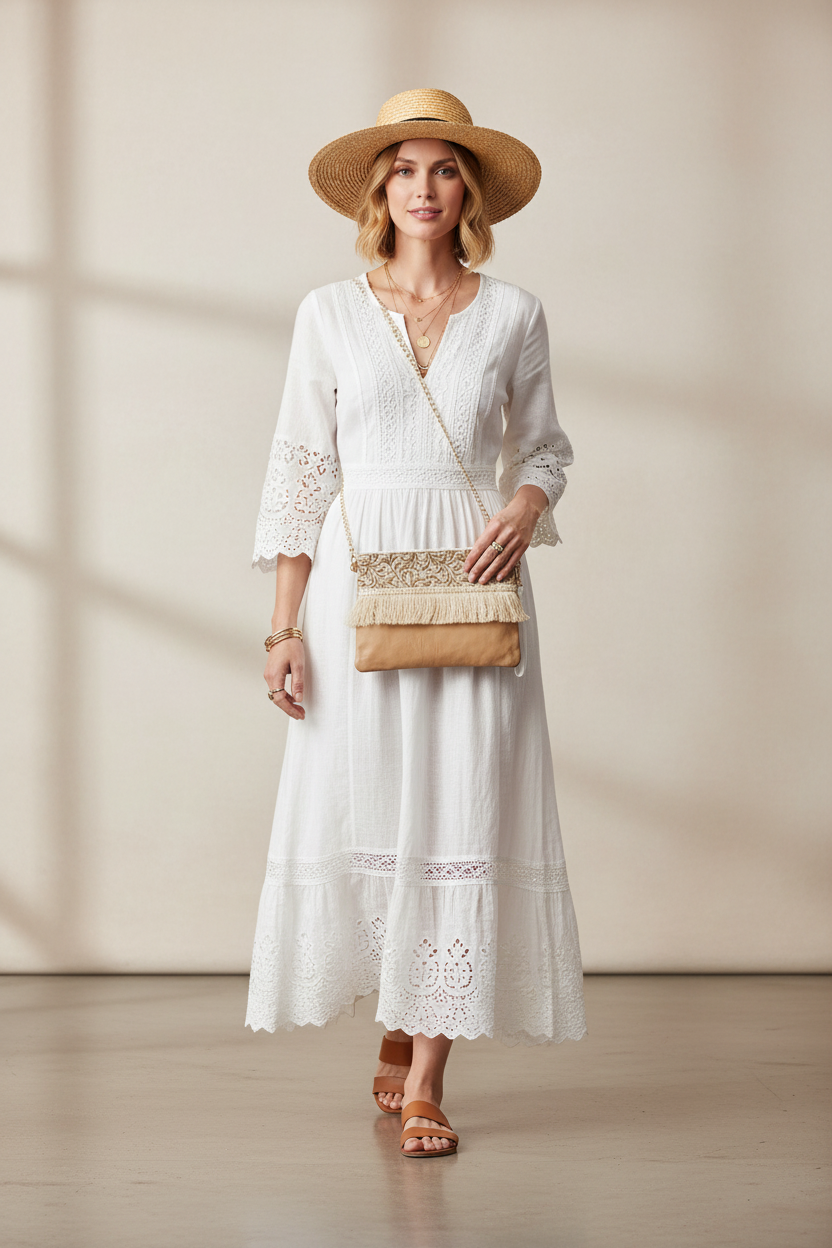 Woman wearing boho crossbody bag