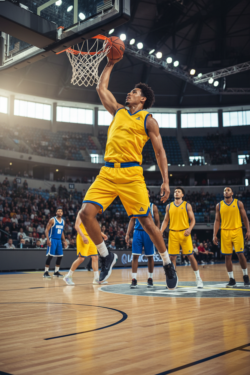 Yellow and blue basketball uniform lifestyle photo
