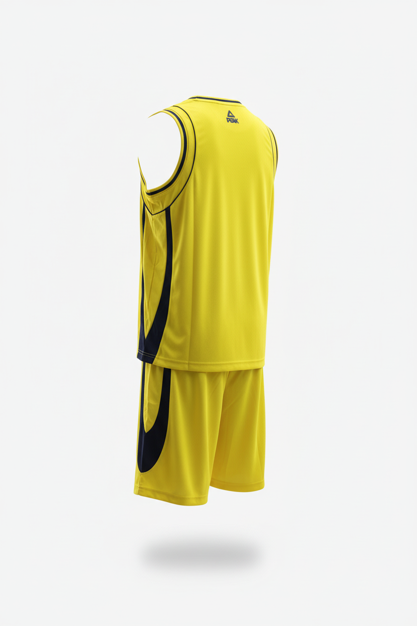 Yellow basketball uniform back view ghost mannequin