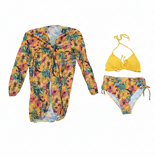 Yellow Hibiscus Tropical Swimsuit Set White Background