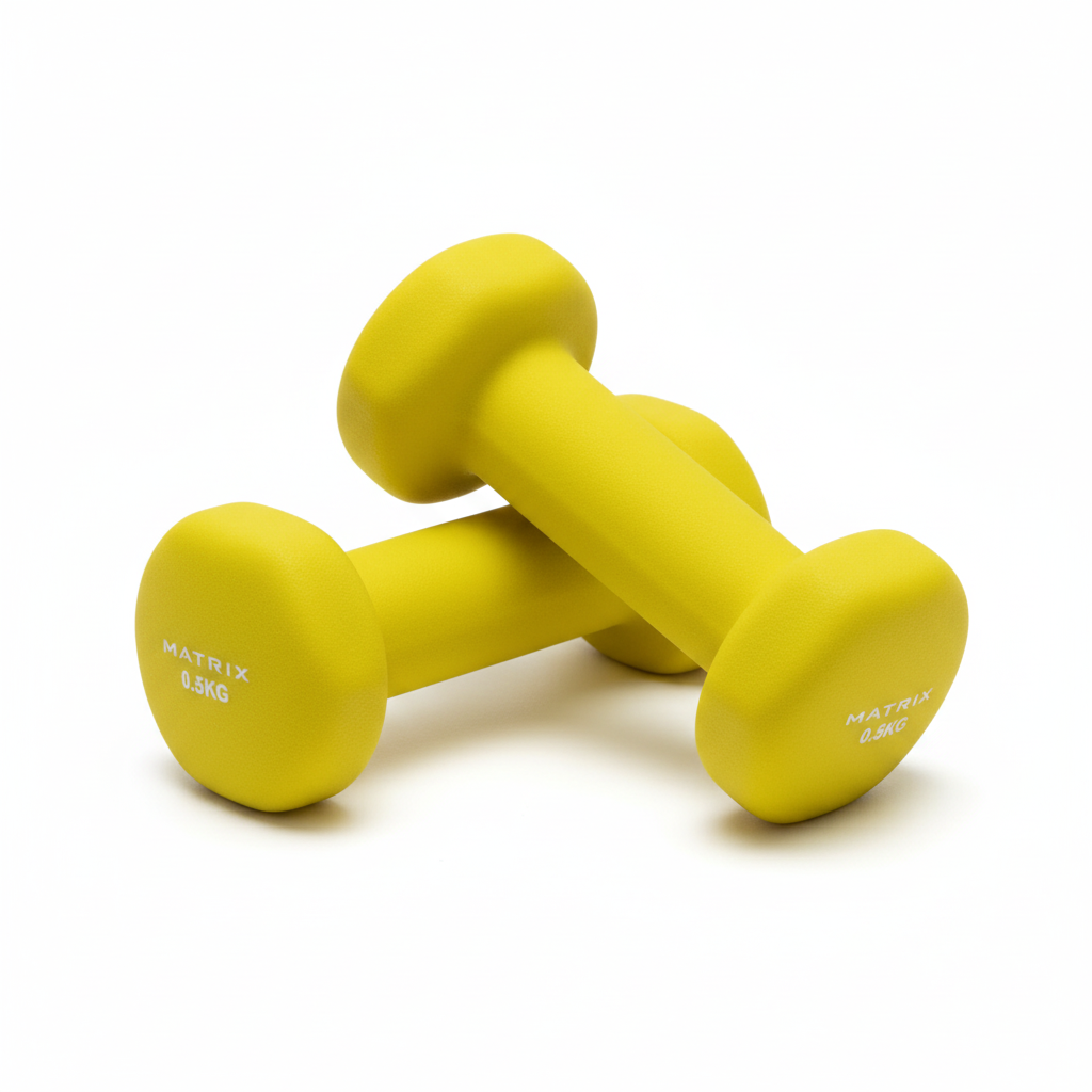 Yellow MATRIX dumbbells on white background