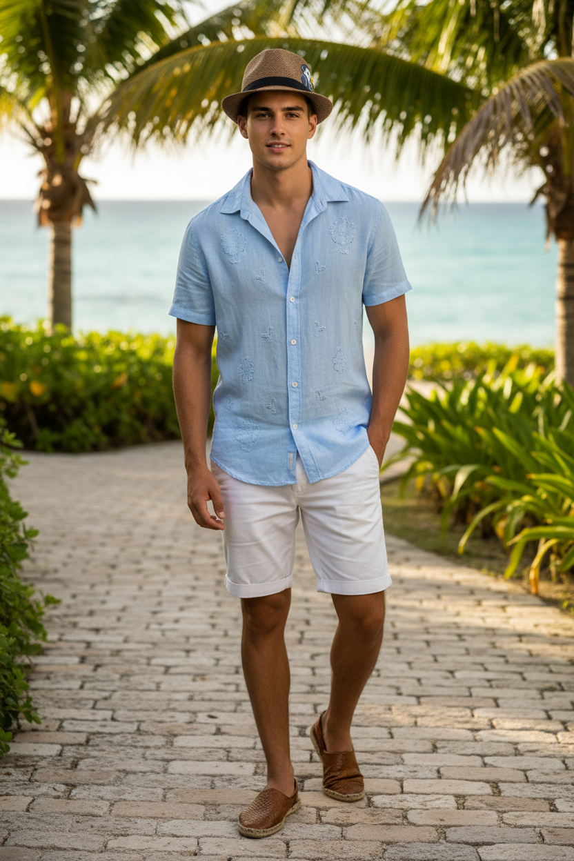 Young Man Wearing Toucan Straw Fedora